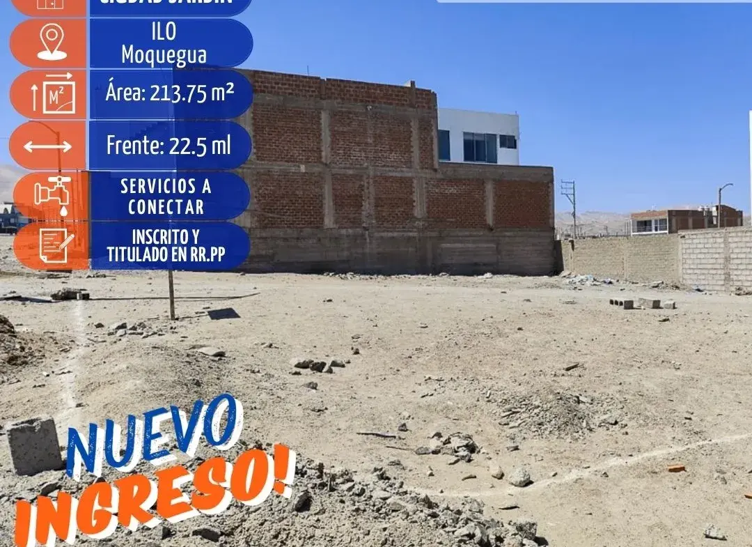 ¡Terreno en Esquina en Ciudad Jardín, Ilo!