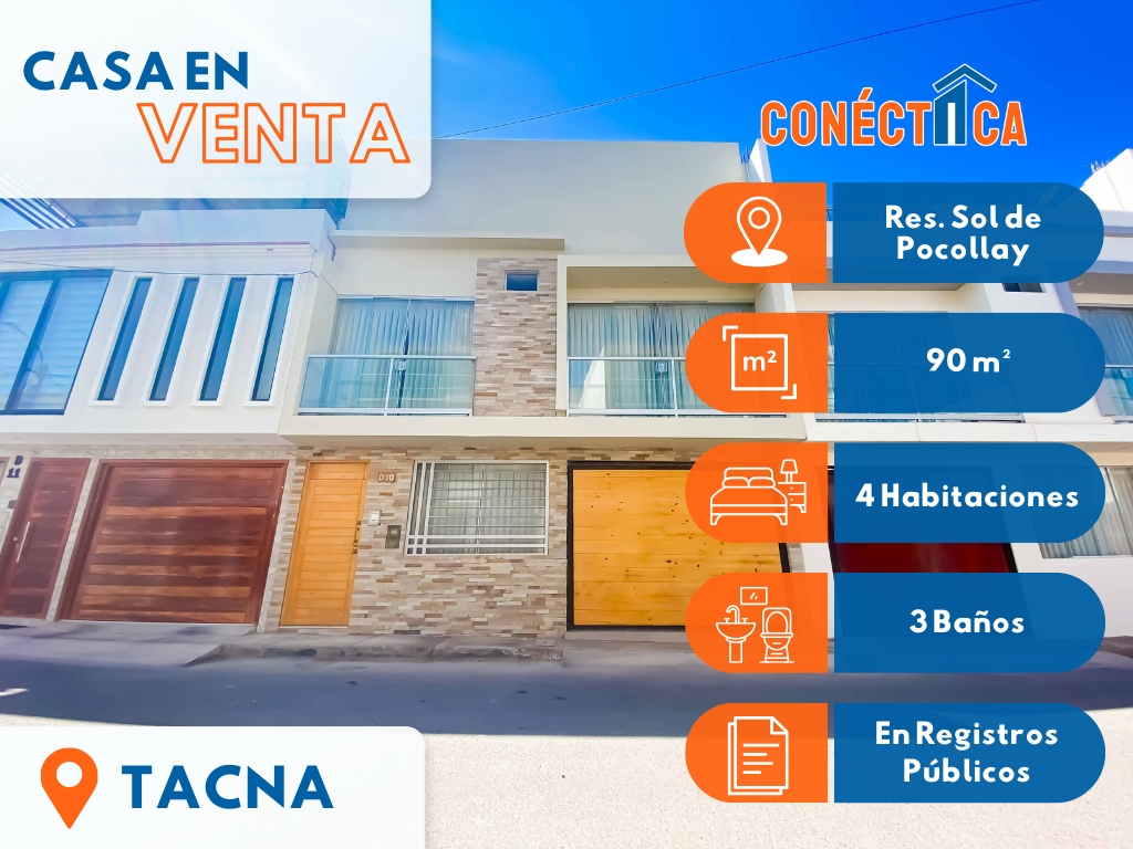 Venta de Casa de 3 Pisos en Residencial Sol de Pocollay (Tacna)