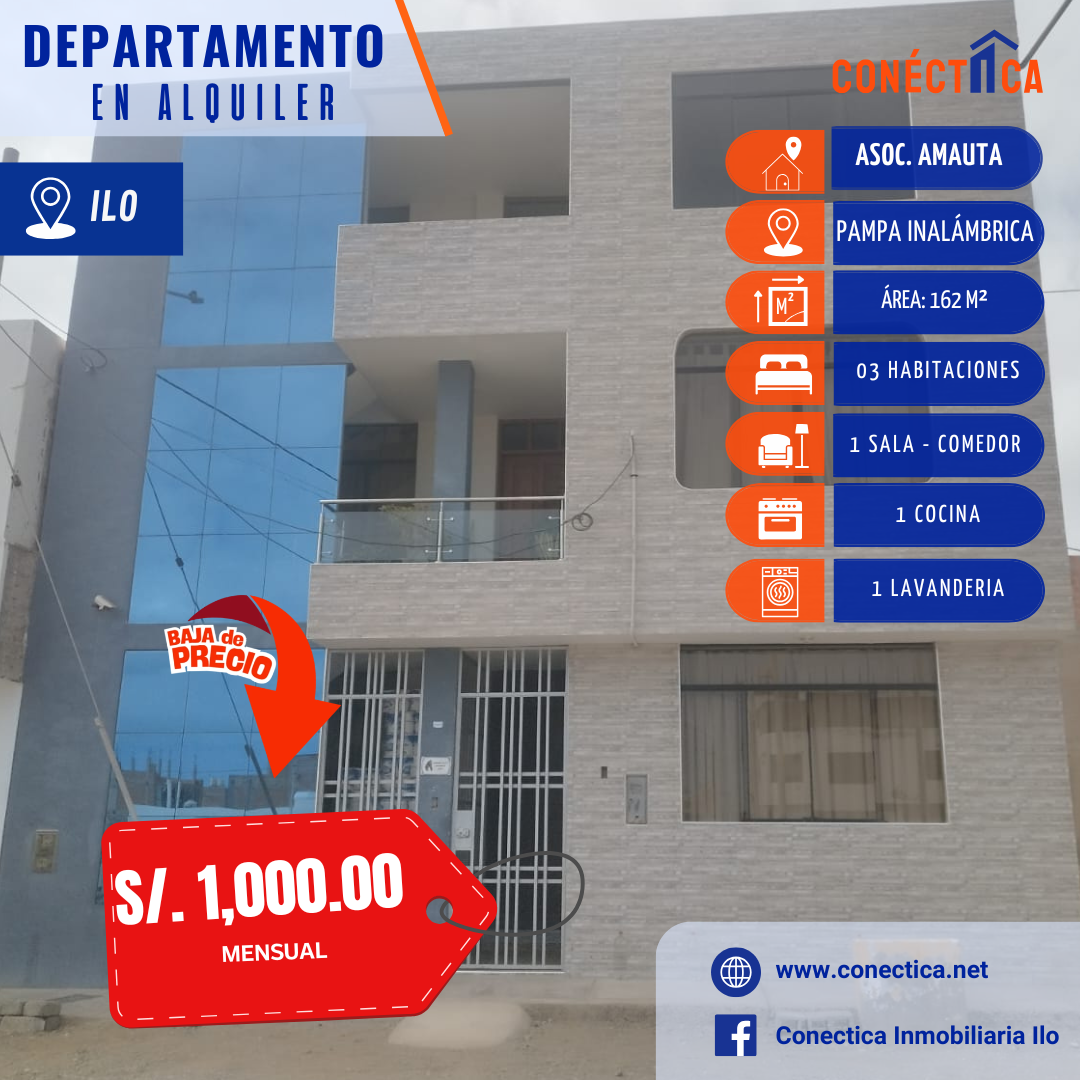 DEPARTAMENTO EN ALQUILER – ASOC. AMAUTA, PAMPA INALÁMBRICA, ILO
