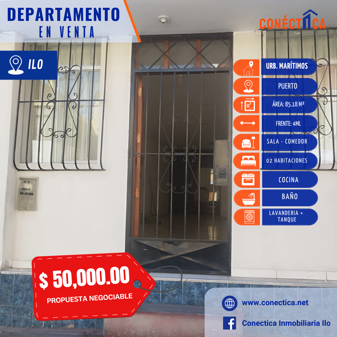 ¡SE VENDE DEPARTAMENTO – URB. MARÍTIMOS, ILO!
