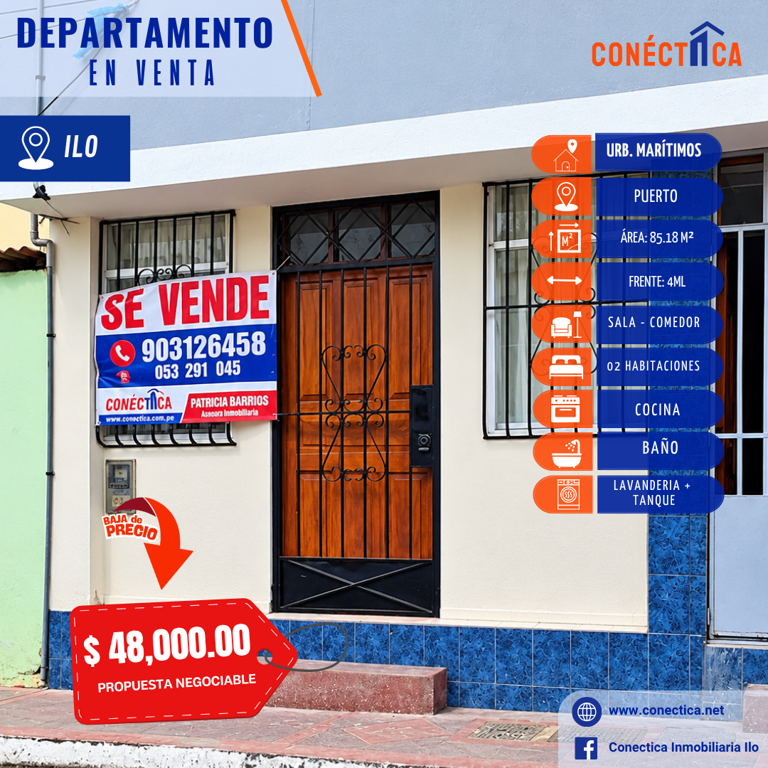 ¡SE VENDE DEPARTAMENTO – URB. MARÍTIMOS, ILO!