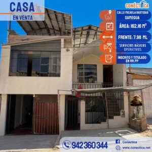 ¡SE VENDE AMPLIA CASA DE 3 PISOS EN SAMEGUA – MOQUEGUA!