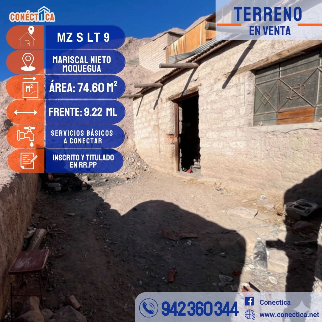 TERRENO EN VENTA DE 74.60 M2 EN MARISCAL NIETO, MOQUEGUA.